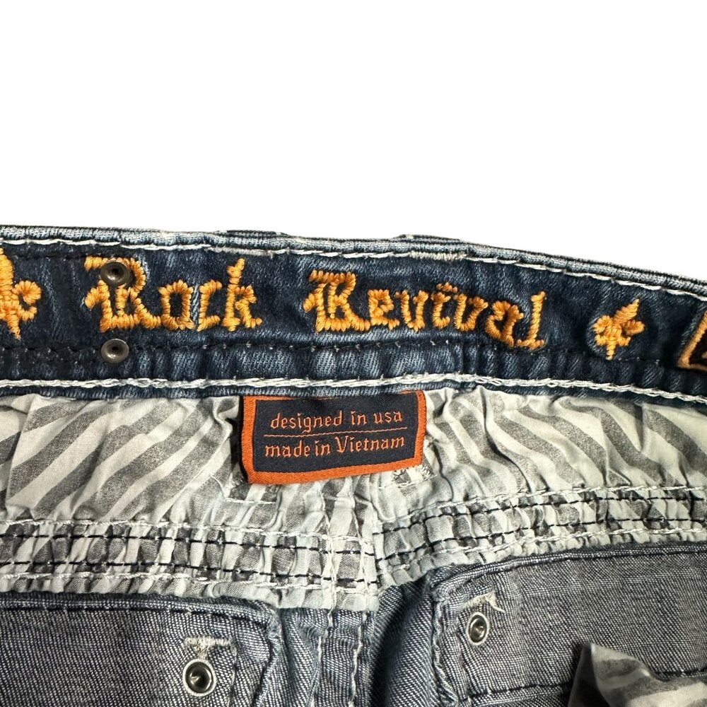 Rock Revival Lanlan Bootcut 27 Jeans Swarovski Leather Insert Faux Flap Pocket - Picture 3 of 16
